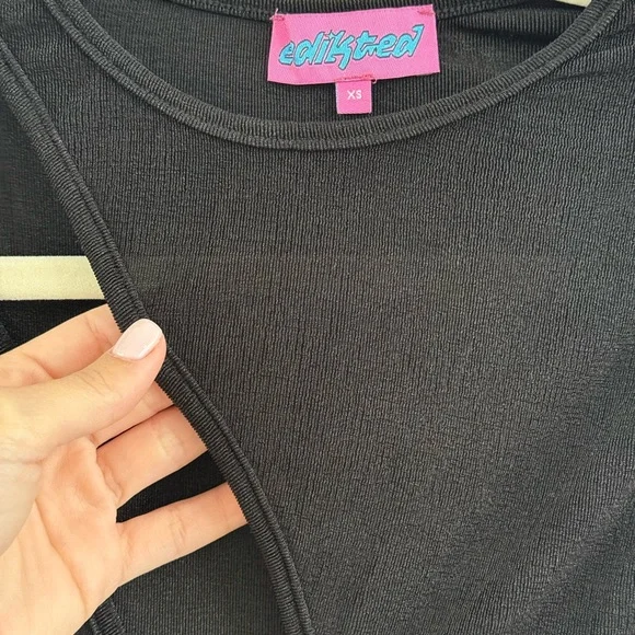 Edikted Black Cut Out Tie Front Tank Top + Skirt SET - Picture 5 of 8